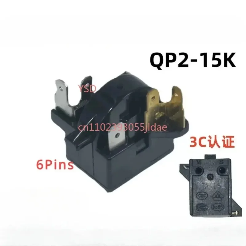 1Pc QP2-15K PTC Starter 6 Pins Refrigerator Freezer Compressor Relay Accessory