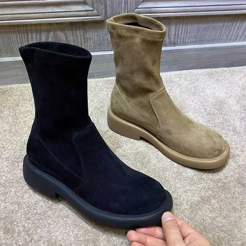 

Women's Ankle Boots Flats Suede Fashion Sport Shoes Designer Winter Woman Boots 2025 New Trend Walking Cozy Ladies Snow Botas