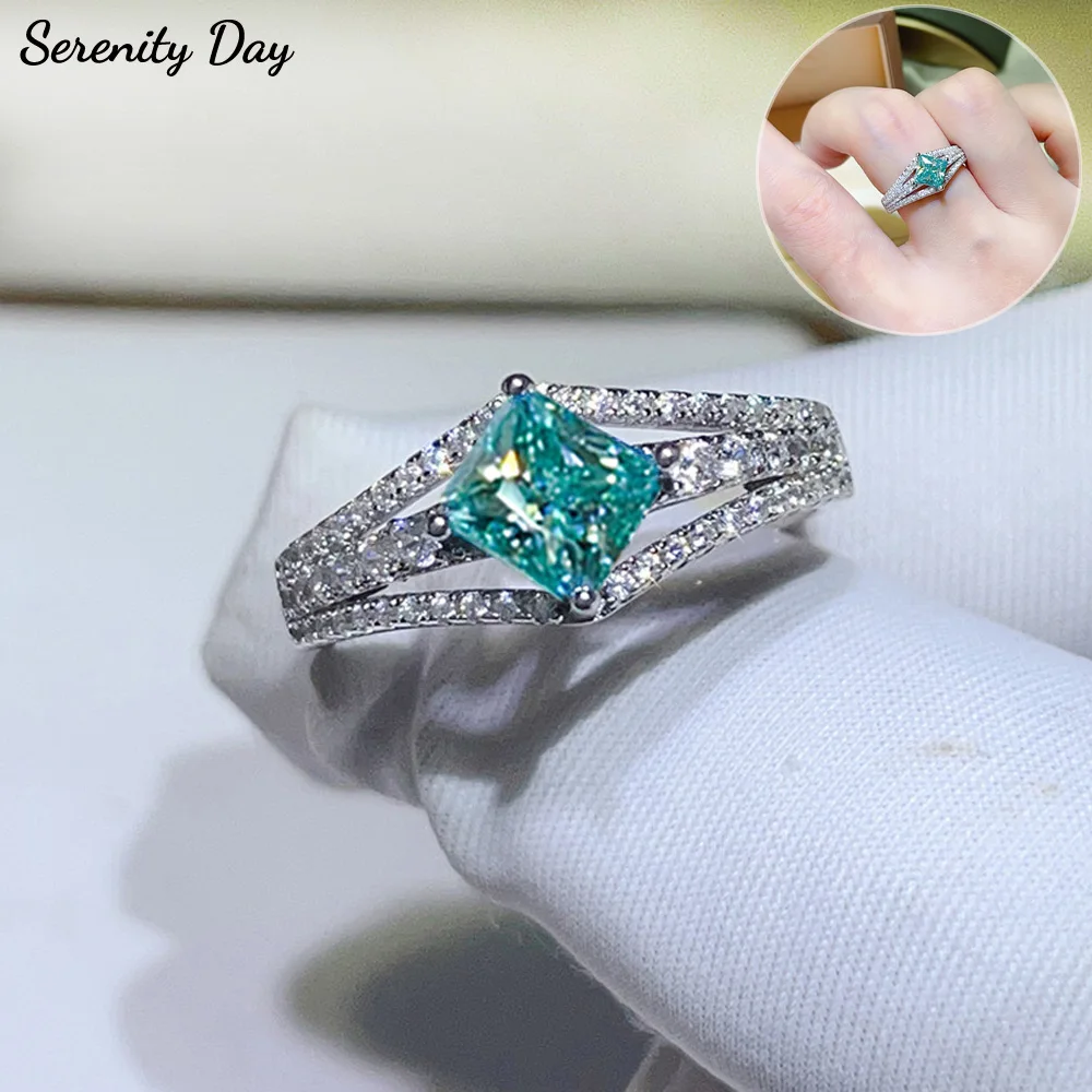 Serenity 1ct Princess Paras Green Moissanite Rings Women Girl Gift 100% S925 Sterling Silver Lab Diamond Eternity Rings Jewelry
