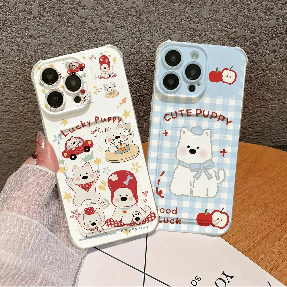 Kawaii White Westie Puppy Case For Samsung A56 A17 A07 A55 A06 A54 A53 A35 A34 A15 A32 A14 A52 A36 A12 A33 5G Card Holder Cover