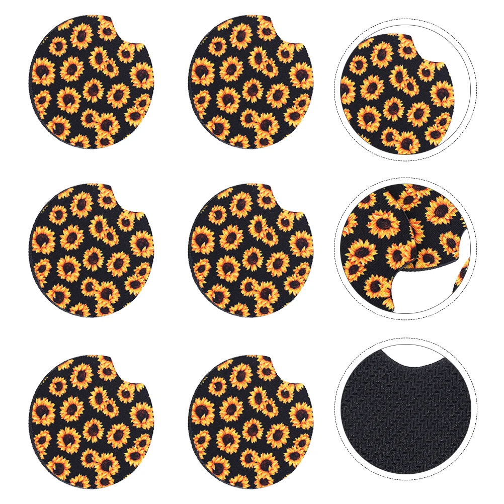 

6pcs Anti-skid Cup Mat Non-slip Coaster Car Glass Sunflower Pattern Heat Resistant Practical Pad