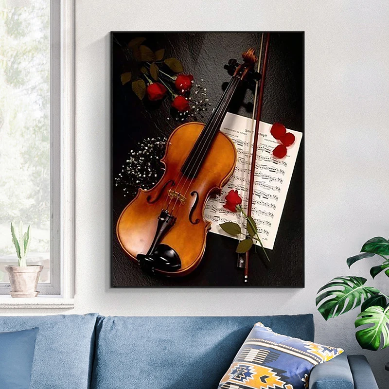 Scenario pittura diamante fai da te violino ricamo mosaico punto croce Kit trapano completo diamante strass immagine d\'arte decorazioni per la casa