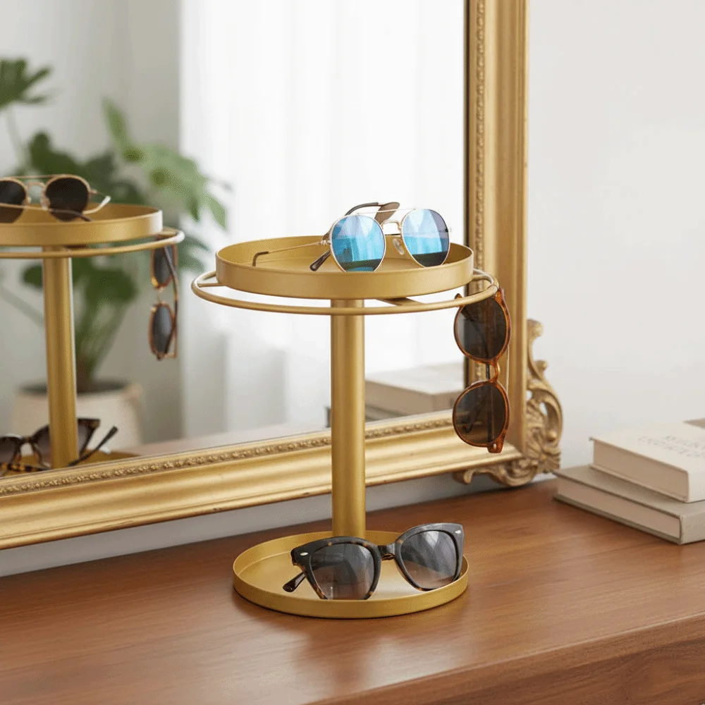 

Metal Organizers Sunglasses Rack 360° Rotating Removable Tray Glasses Stand Sleek Design Stainless Steel Sunglasses Holder