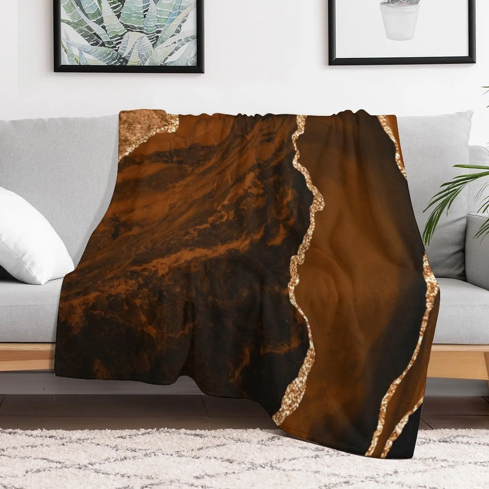 Abstract Chocolate Brown & Gold Modern Geode Agate Design Throw Blanket Hairys bed plaid Soft Plush Plaid Blankets