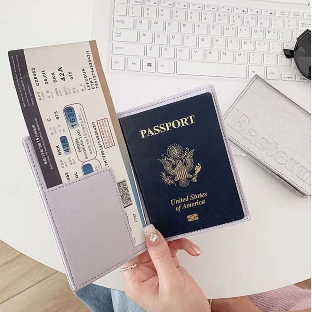 

PU Leather Silver Passport Holder Letter Multifunctional Certificate Storage Bag Airplane Check-in Card Case Passport Clip Men