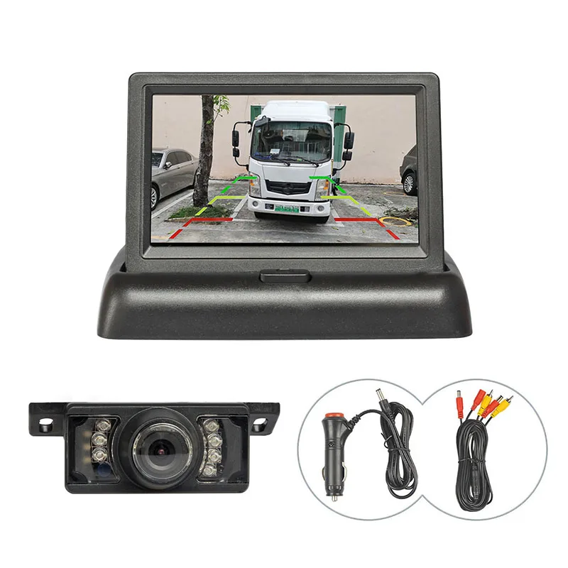 DIYKIT السلكية 4.3 بوصة طوي شاشة السيارة عكس مجموعة الكاميرا احتياطية HD سيارة كاميرا الرؤية الخلفية الأشعة تحت الحمراء للرؤية الليلية #1