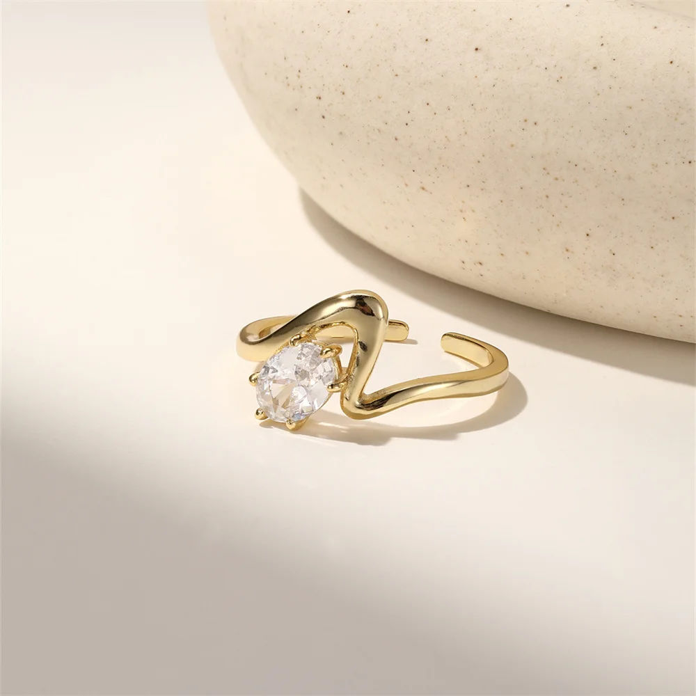 AIDE S925 Sterling Silver Gold-Plated Geometric Line Zirconia Eco-Friendly Multi-Layer Gold Electroplated Wedding Ring for Women