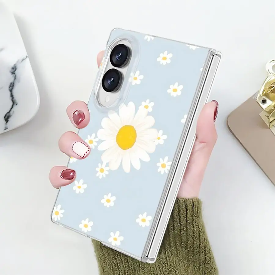 Cartoon Daisy Pattern Phone Cover Case for Samsung Galaxy Z Fold 8 PC Hard Luxury ZFold8 ZFold 8