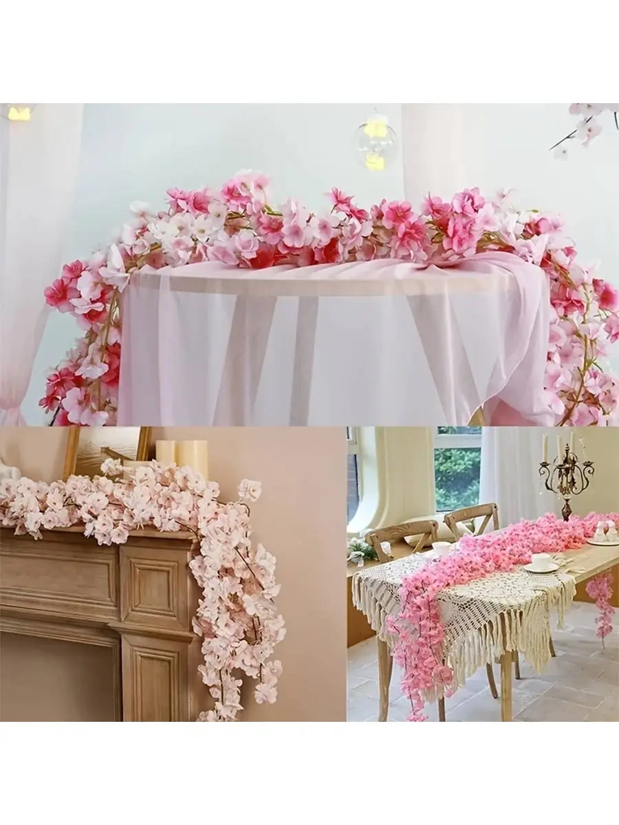 Simulierte Kirschblüten-Rebe, Rohrebe, blockierende Pfirsichblüten-Dekoration, Hintergrund, hängende Blumenrebe, gefälschte Blumenrebe – Detail 7