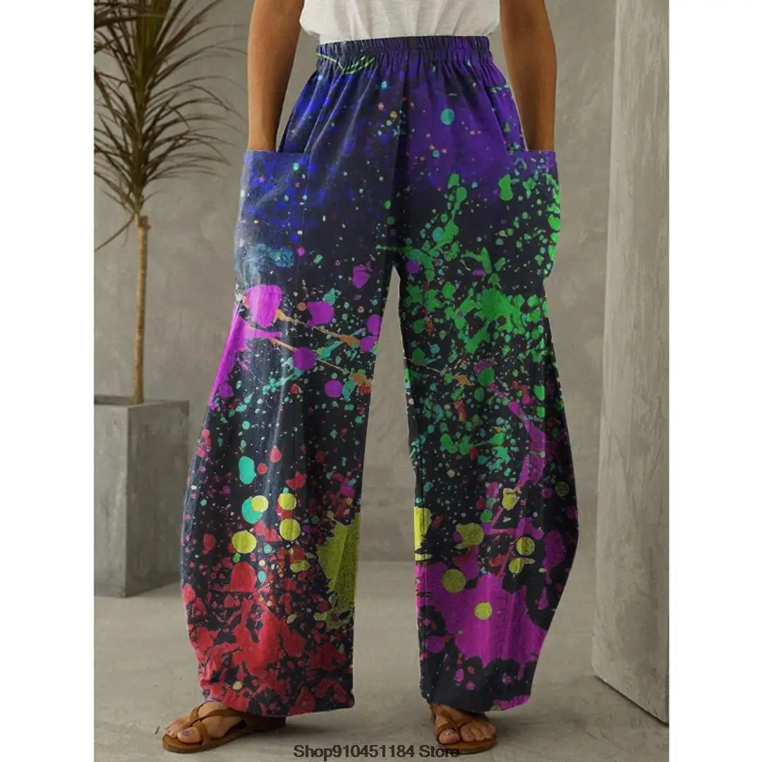 Print Retro 2022 Harajuku Fashion Wide-leg  Pants Casual Women Summer Oversize Tie Dyed Style Printed Loose Comfortable Pants