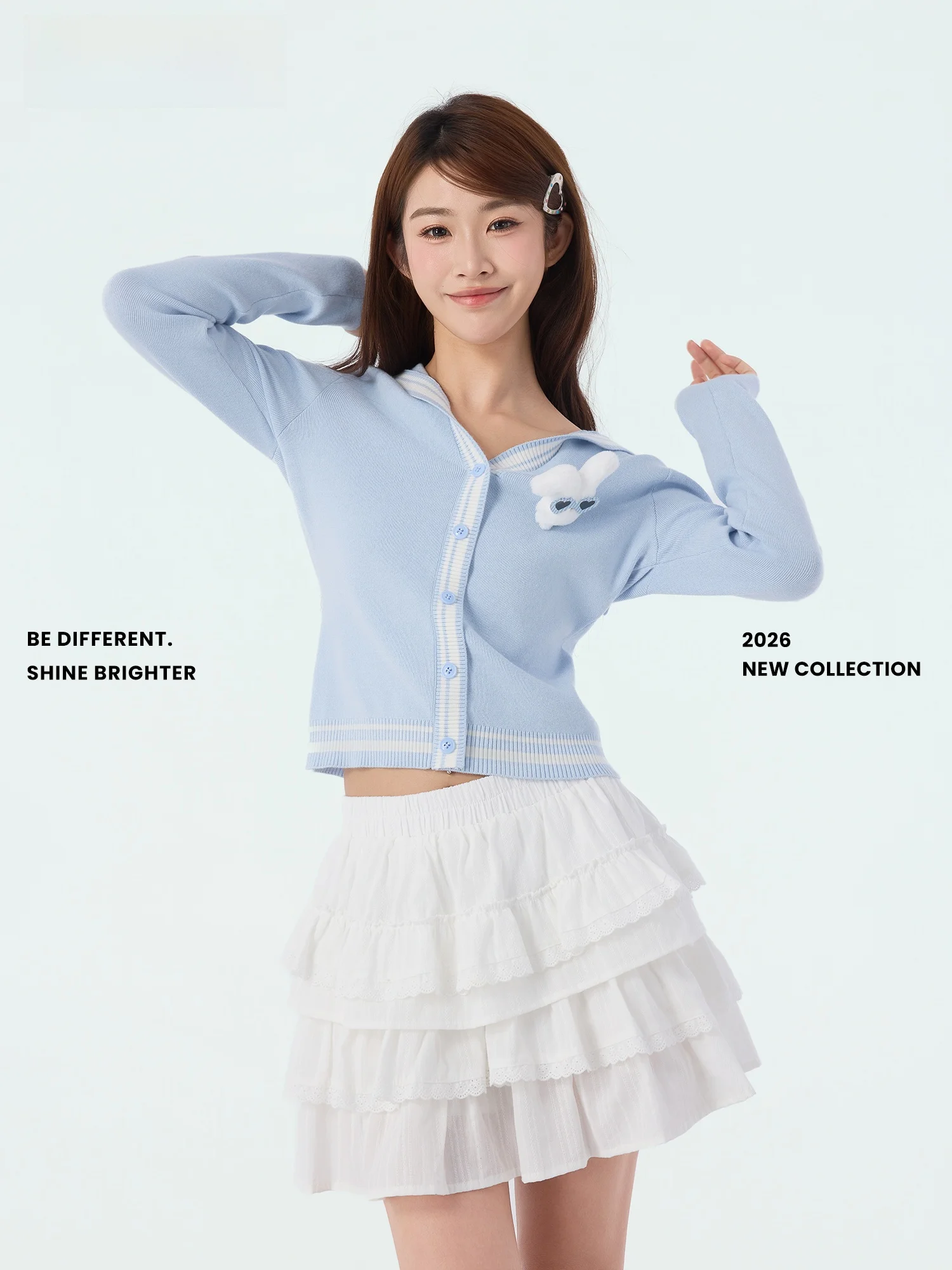 

Весенний новый длинный кардиган с открытыми рукавами, женский вязаный свитер с 3D-декором, корейский стиль, синий, DiDi MAX DD606BC27473