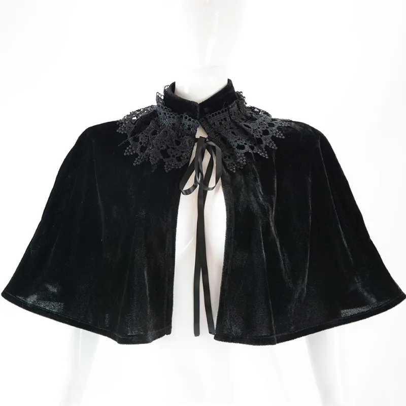 

Victorian Velvet Short Tie Up Cloak Shawl Cape Halloween Costume Elegant Dramatic Mysterious Theatrical Accessory