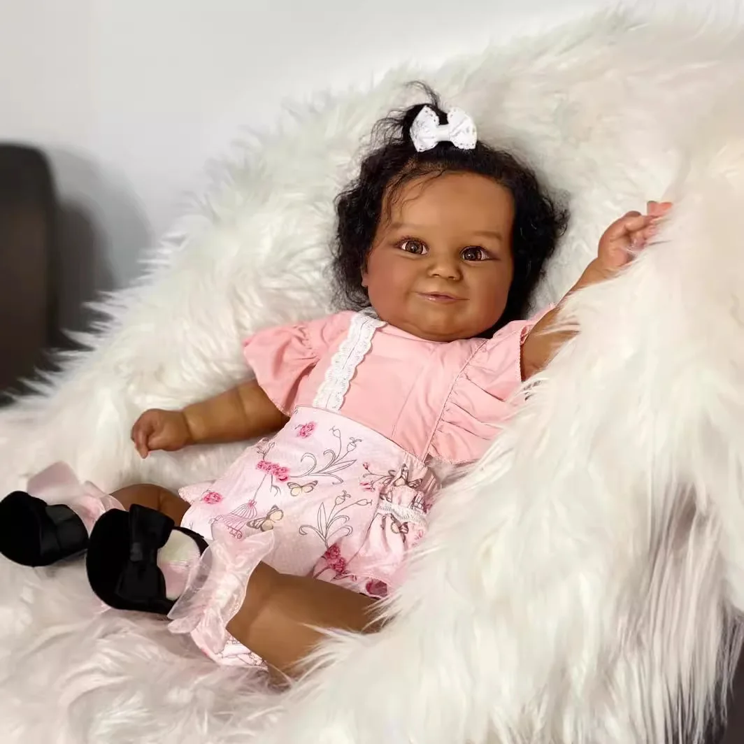 60CM Stuffed Body Silicone Vinyl Maddie Reborn Black Doll Girl Toddler Lifelike African American Baby Doll