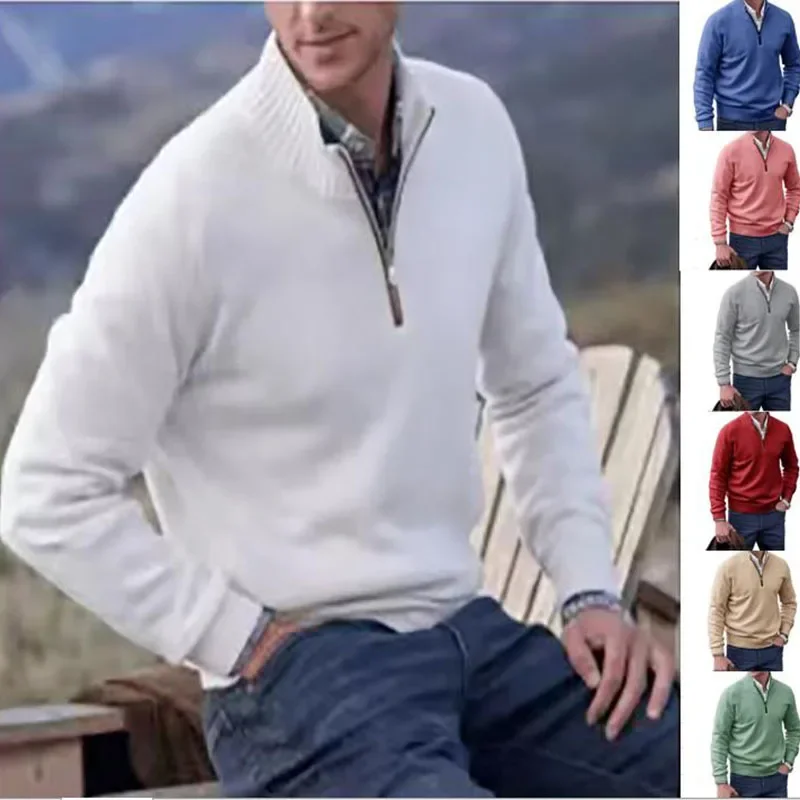 Men's Cashmere Zipper Basic Sweater Winter Men's Fleece Thicker Sweater Half Zipper Turtleneck Warm Pullover Quality Male Slim