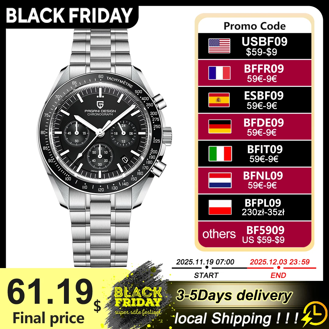 PAGANI DESIGN New Retro Watch Luxury Moon Quartz Watches For Men Stainless steel Luminous waterproof Sport Chronograph Man 2025