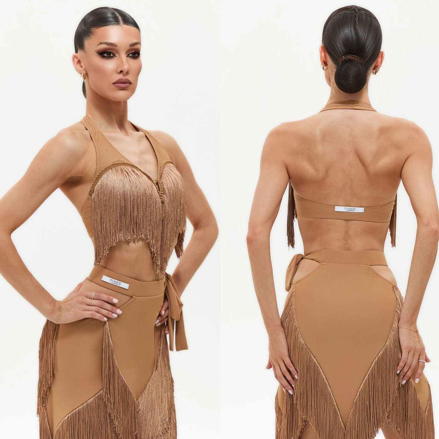Mulheres pendurado pescoço borlas franjas superiores saia irregular trajes de dança latina chacha tango samba dança desempenho wear dql11535