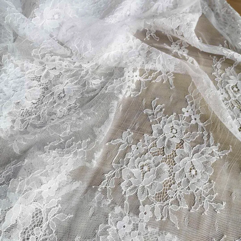 Soft French lace embroidery Light through mesh composite lace wedding dress custom lace garment fabric