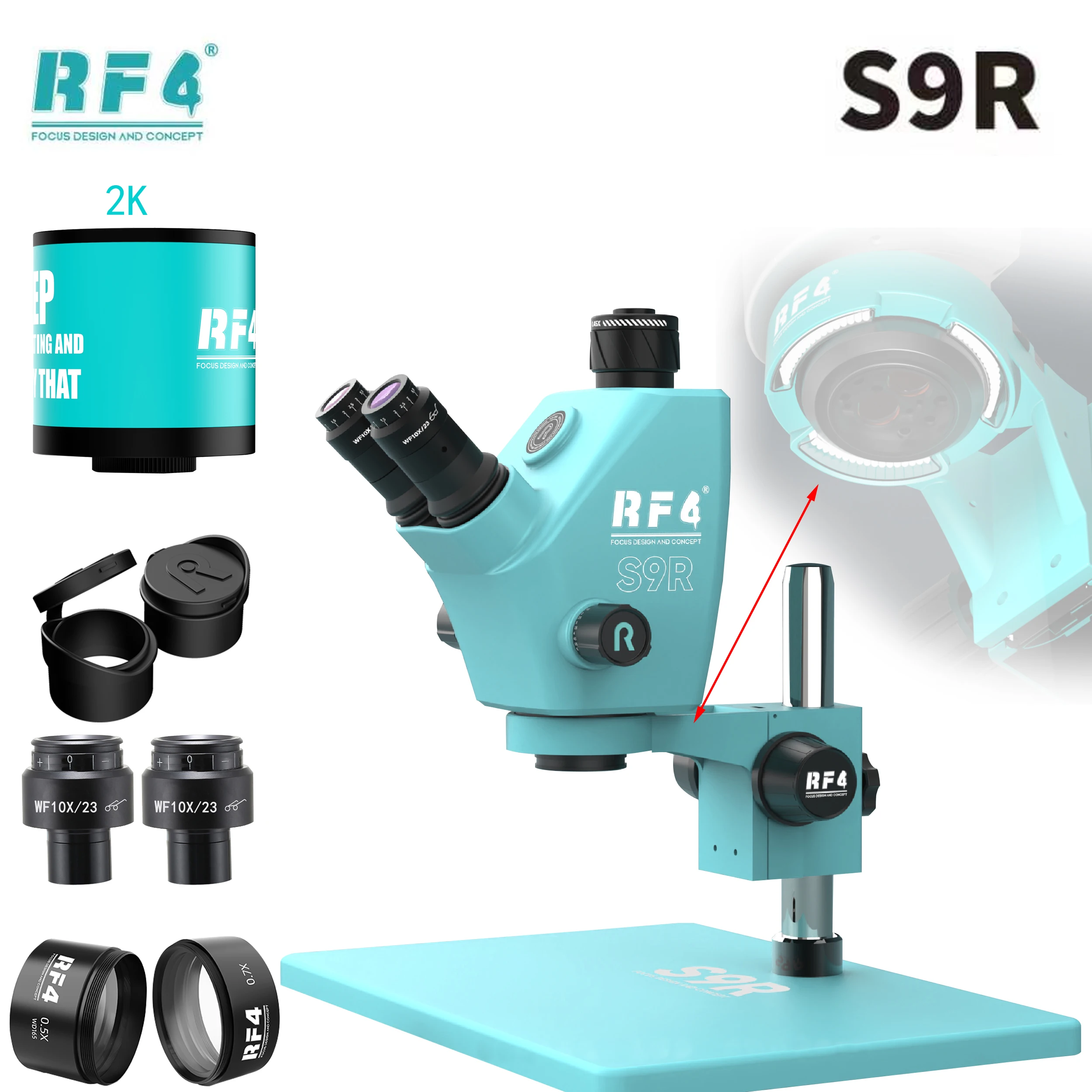 RF4-S9R-A6 Trinocular Stereo Microscope 7X-74X Wider Field Of View It Has a 4K Camera Repair The Phone To See More Clearly