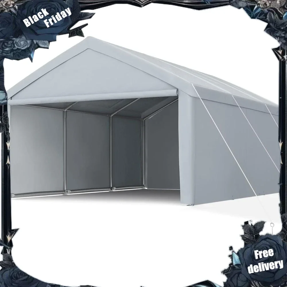 

13'X20' Heavy Duty Carport with Removable Sidewalls Reinforced Car Canopy Garage Outdoor Boat Shelter - Silver Gray