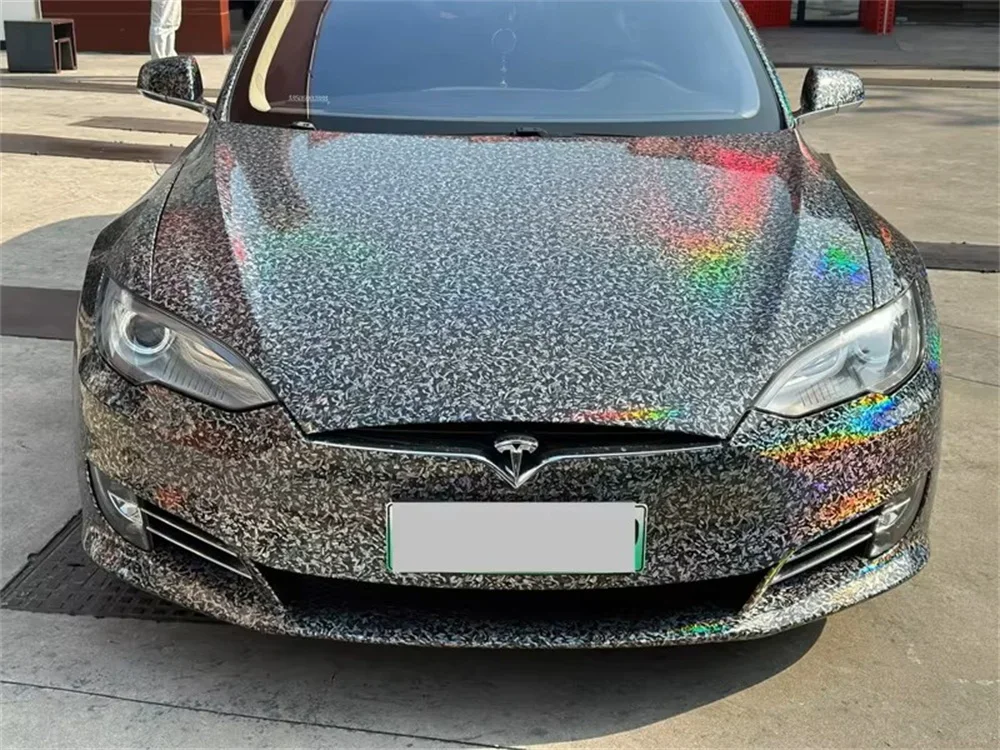 Glossy Rainbow Holographic Laser Forged Carbon Fiber Wrap Vinyl Car Motorcycle Adhesive Color Change Sticker