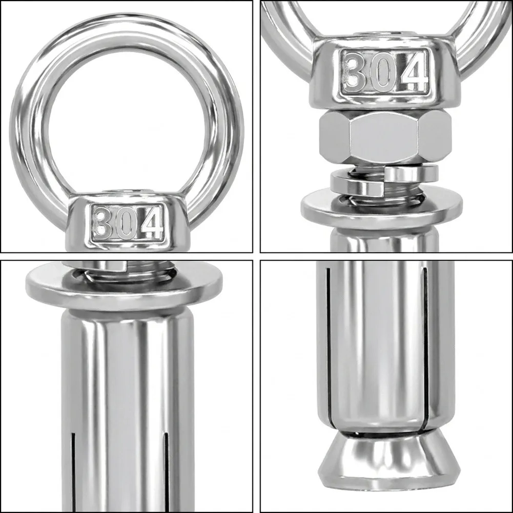 304 Stainless Steel Expansion Bolts With Rings, Wall Anchors Eye Screws For Concrete Brick, 6/8/10mm Thread, 50-150mm Length