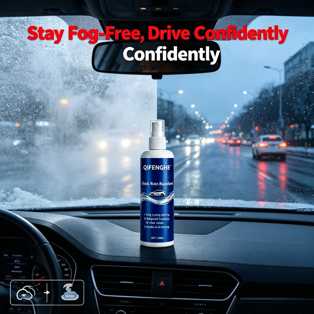 QIFENGHE 100ml Glass Rain Repellent Spray, Anti-Fog Rainproof Coating for Car Windshield Clear Vision
