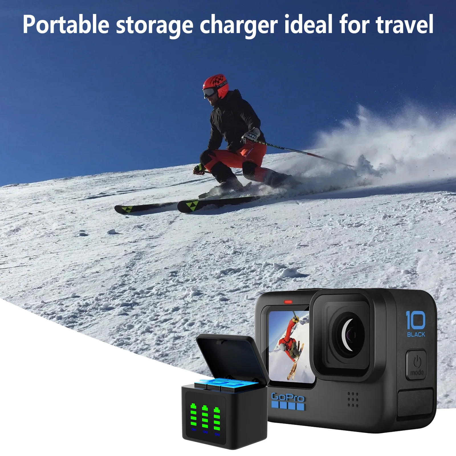 شاحن USB بمنفذ Type-C لـ Gopro ، صندوق تخزين لـ 12 ، 11 ، 10 ، 9 ، ملحقات كاميرا الحركة ، 3 فتحات ، 12 ، 11 ، 10 ، 9