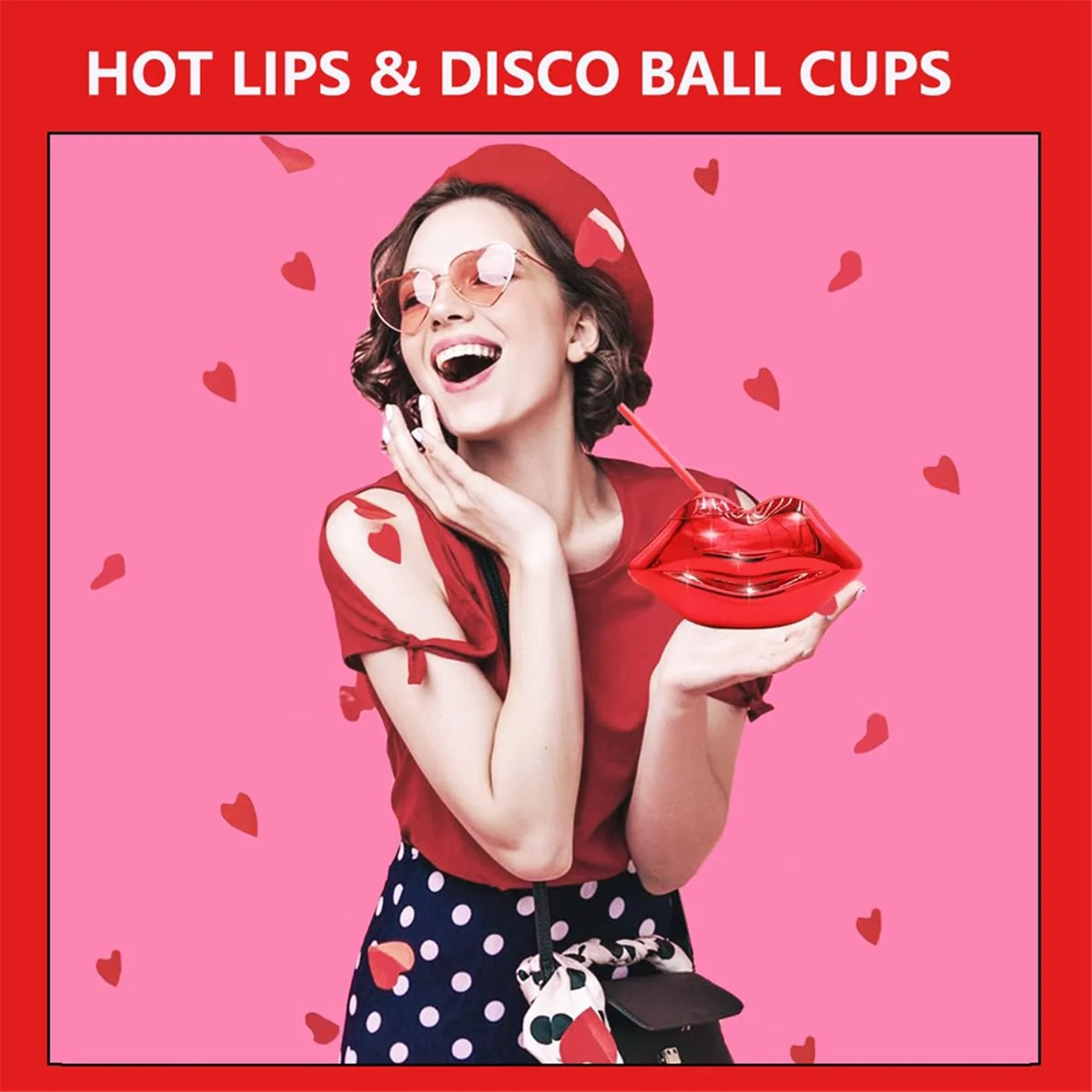 2 PCS,Hot Red Lips Disco Ball Cups ,for Bachelorette , Single Girl Supplies,Removable and Reusable