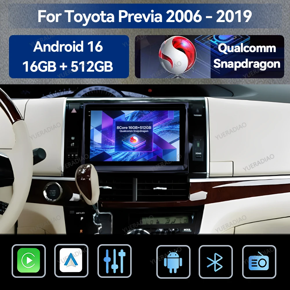 Android 16 Carplay Auto For Toyota Previa XR50 3 III Estima 2006 - 2019 Car Raido Multimedia Video Player 2K Screen GPS NAVI 4G