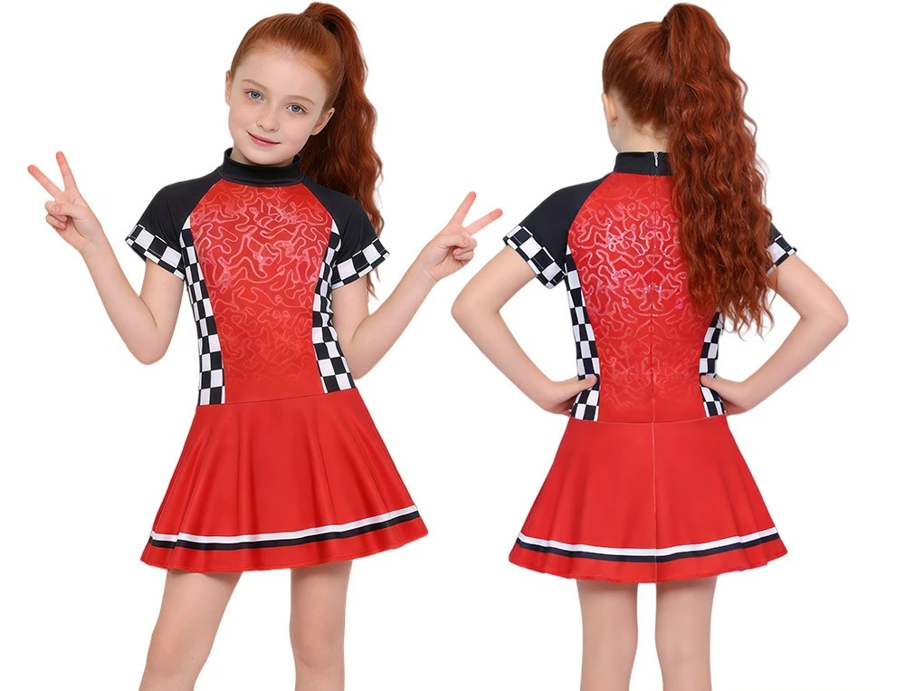 Disfraz de Piloto de Carreras para Niñas, Vestido de Fiesta de Carnaval, Traje de Halloween con Diseño de Tablero de Ajedrez, Disfraz Elegante para Actuaciones