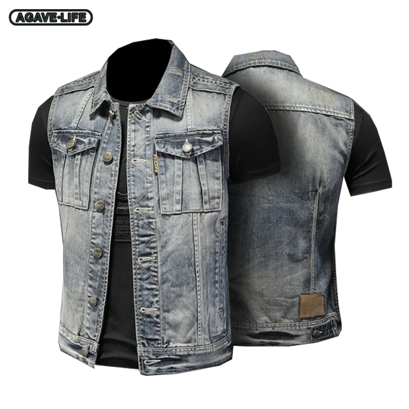 

Retro Denim Vests Men's Summer Outdoor Slim Sleeveless Jean Coat Single Breasted Waistcoat Handsome Vintage Men Jean Outerwears