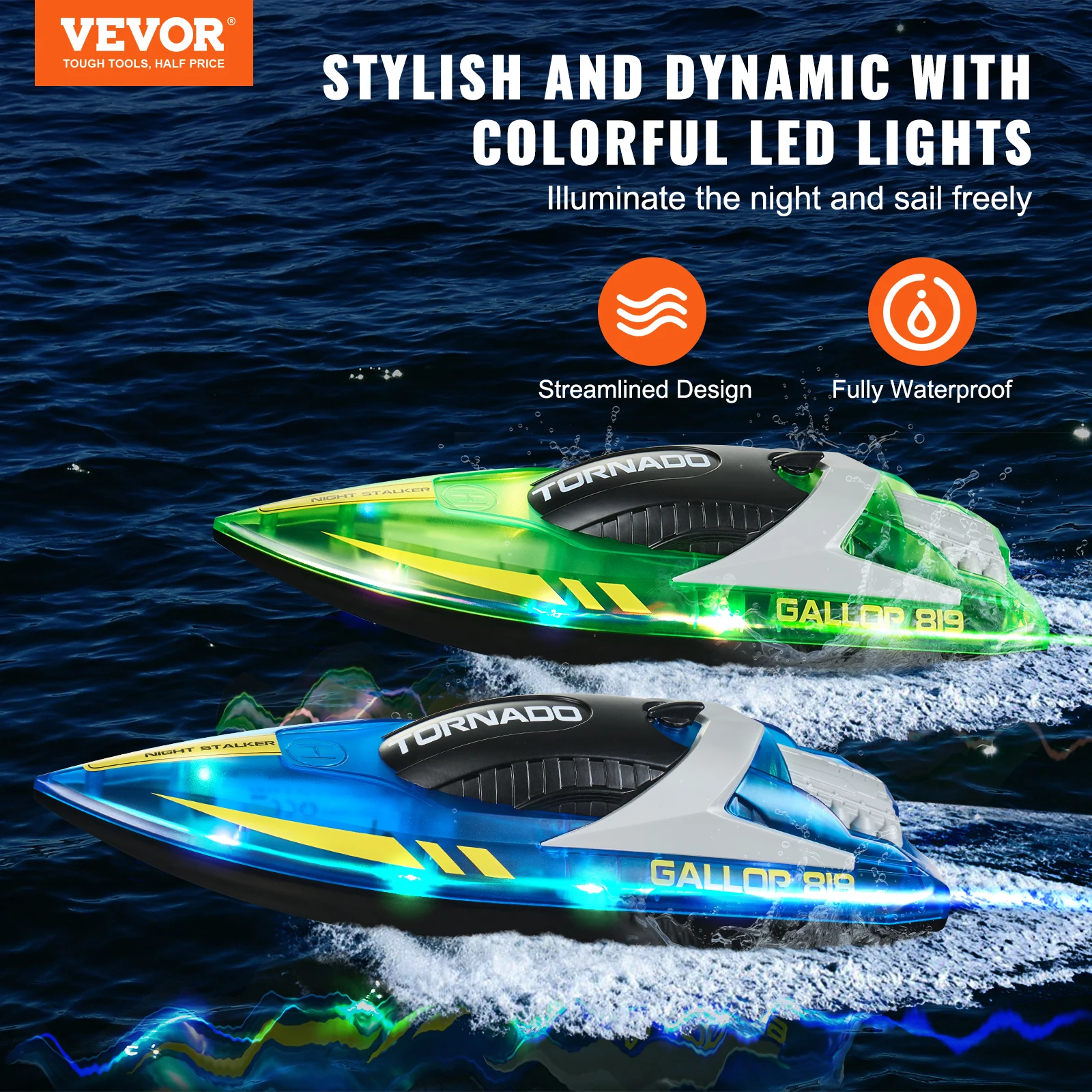 VEVOR 2PCS HJ819 RC Boat 2.4G 12km/h Racing Boat Waterproof Model Electric Radio Remote Control Speedboat Toys for Boys Gifts