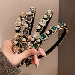 Pearl Inlaid Rhinestone Narrow Edge Hairwears for Women Retro Style High Skull Top Pressure Hairband Hair Accessories Wholesale