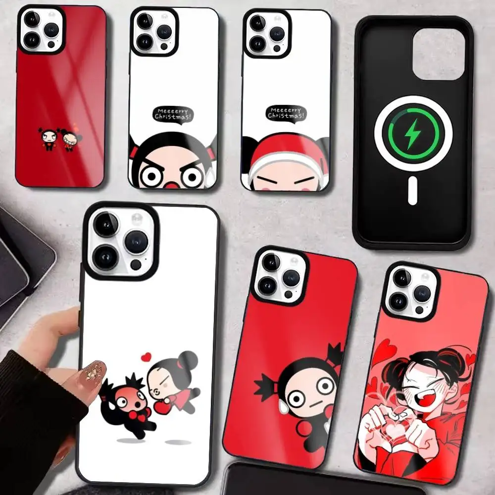 

Cute Love P-Pucca Phone Case For iPhone17,16,15,14,13,12,11 Plus,Pro Max For Magsafe Wireless Charging