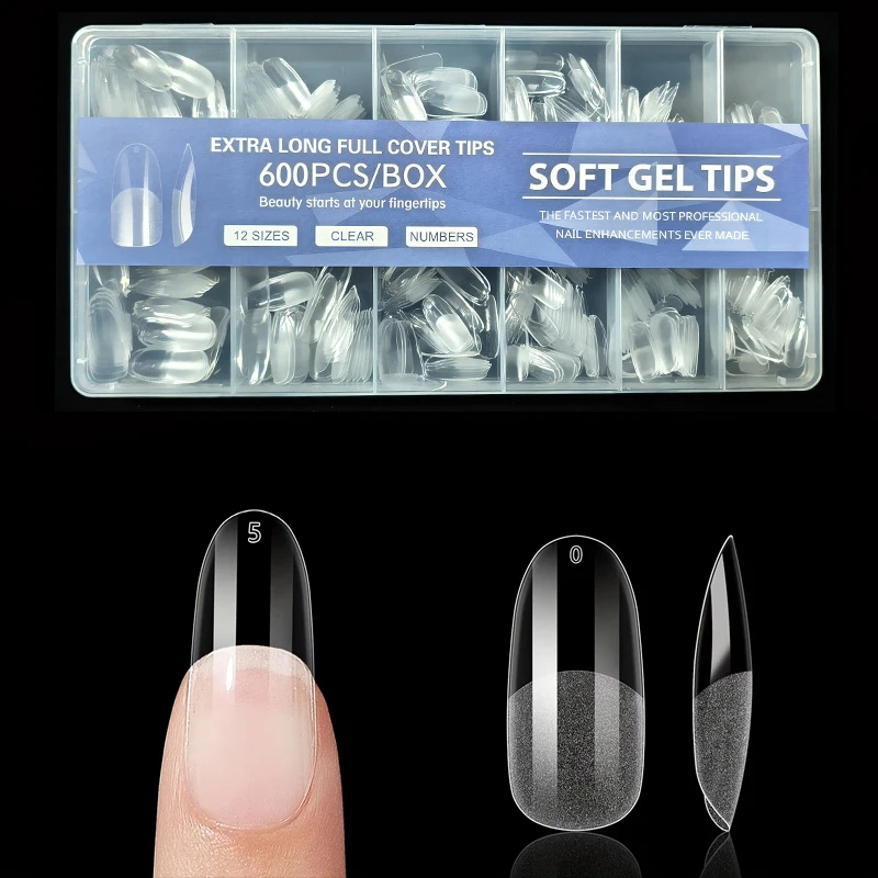 600 Pieces of Fake Nail Tips, Matte and Semi-Matte Effect, Almond French Coffin Shape, Stiletto Oval Square Shape, Thickened Fingertips at the Front image 4