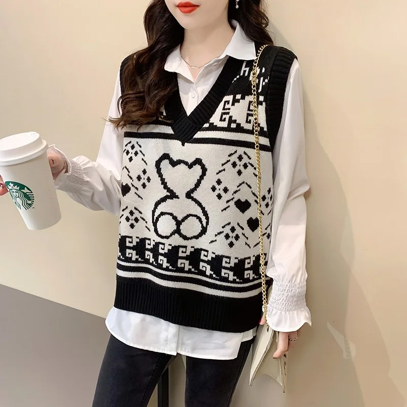 

Жилет трикотажный Женский, универсальный жаккардовый свитер без рукавов с V-образным вырезом, весна-осень 2023
