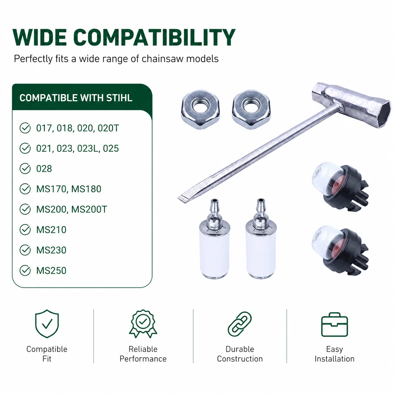 Chainsaw Scrench Wrench Kit Fuel Filter Primer Bulb Bar Nut For Stihl 017-025 023L 028 MS180 MS200 MS200T OEM 0000955 0804 - view 3