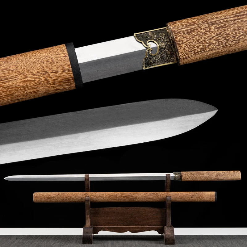 Chinese Straight Jian Sword 1060 Carbon Steel Blade Full Tang Real Rosewood Scabbard Shirasaya Katana for Training Home Decor
