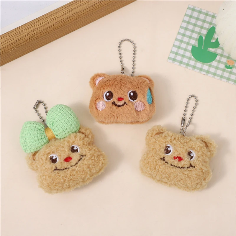 Llavero colgante de oso de peluche de dibujos animados para mujer, accesorios de decoración de bolsa, juguete lindo