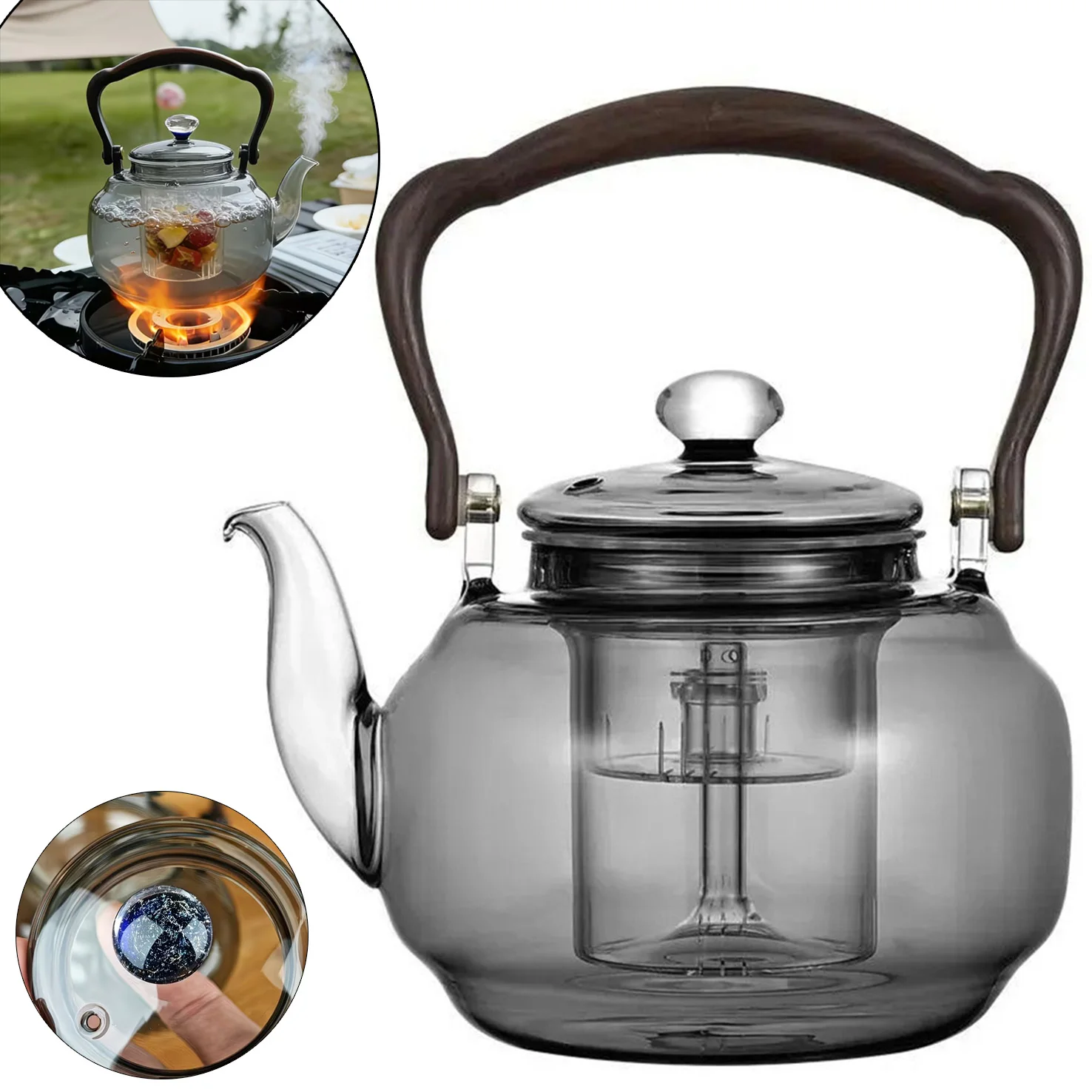 Teiera in vetro, adatta all’uso sul fornello, trasparente, con filtro rimovibile, capacità 1100 ml, ideale per preparare tè in foglie sfuse e tè a infusione prolungata, perfetta come teiera da