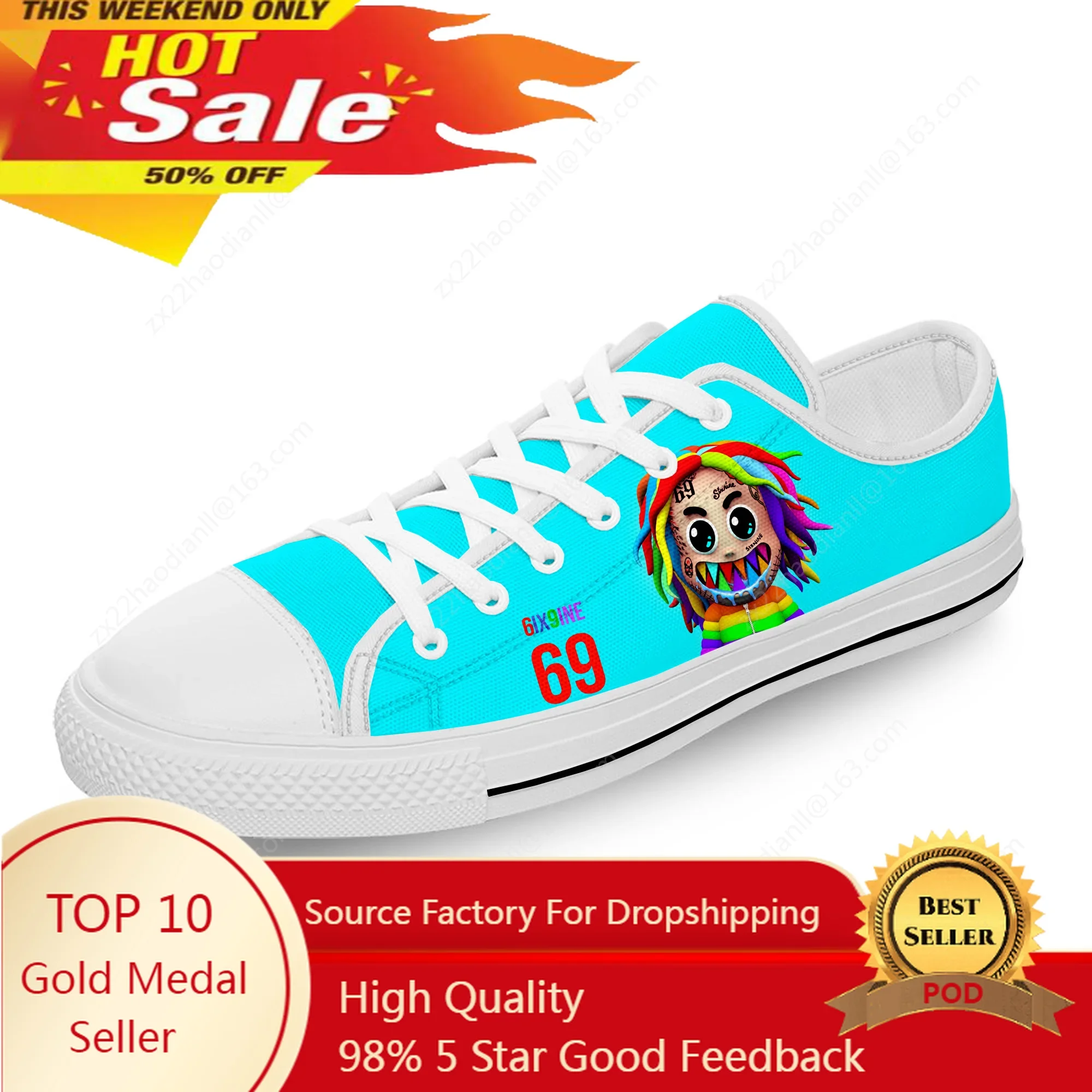 

6IX9INE Hip Hop Rapper Low Top Sneaker Men Women Teenager Canvas High Quality Sneaker Casual Custom Made Shoe Customize DIY Shoe