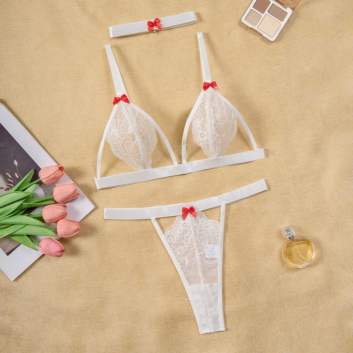 

Women's sexy floral lace lingerie set, sexy thong, see-through erotic lingerie, exotic outfits