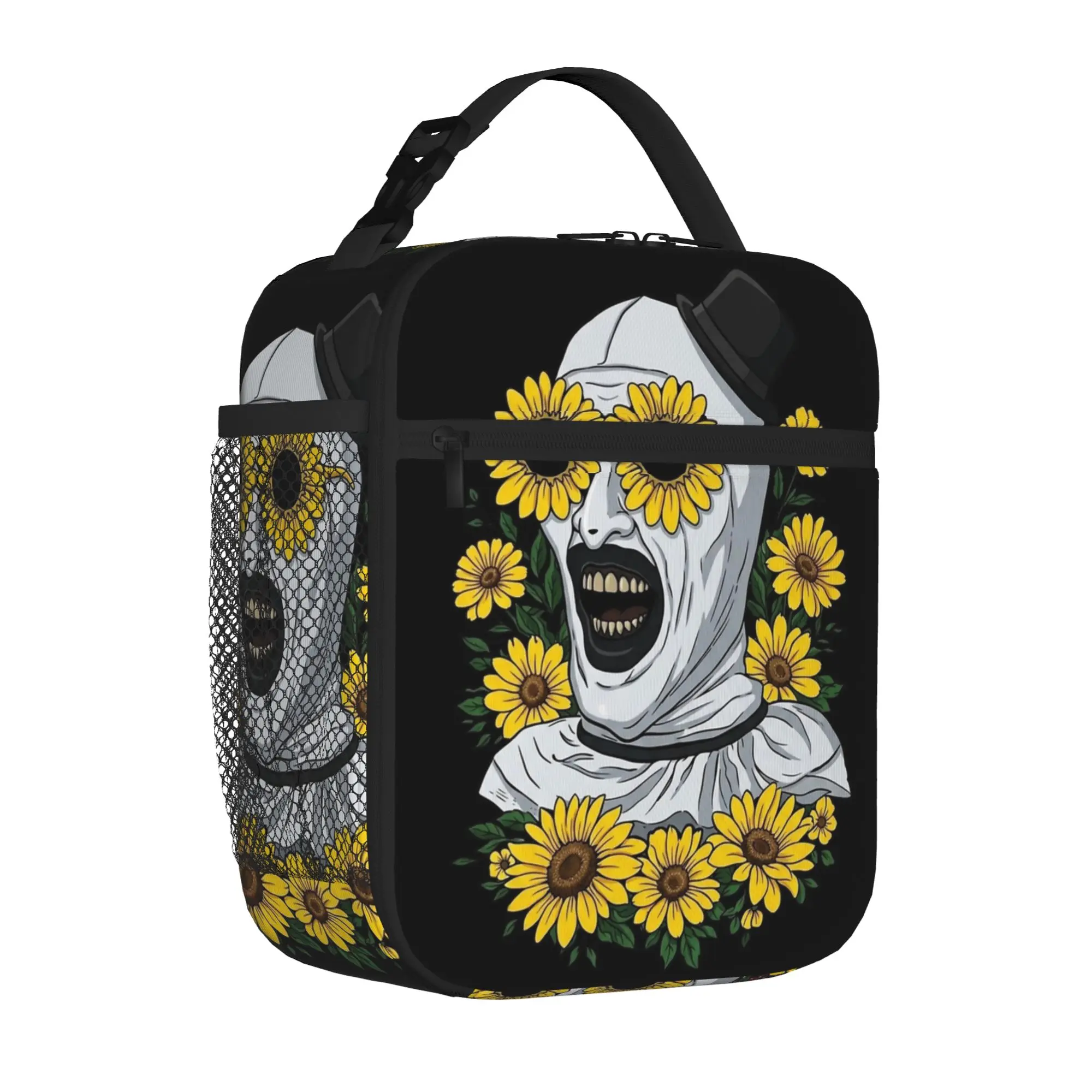 Terrifiers Art And Sunflowers Thermal Insulated Lunch Bag for Picnic Halloween Portable Food Bag Cooler Thermal Food Box