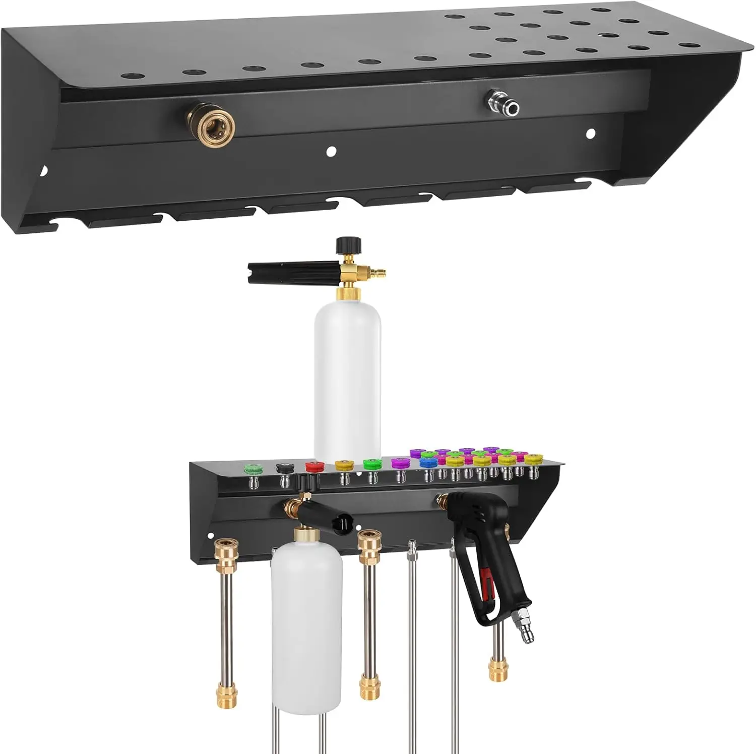 

Подставка для пистолета для мойки высокого давления с платформой и хранилищем для насадок, пенопластовых пистолетов, бутылок и стержней (подходит для быстрого подключения 1/4 дюйма)