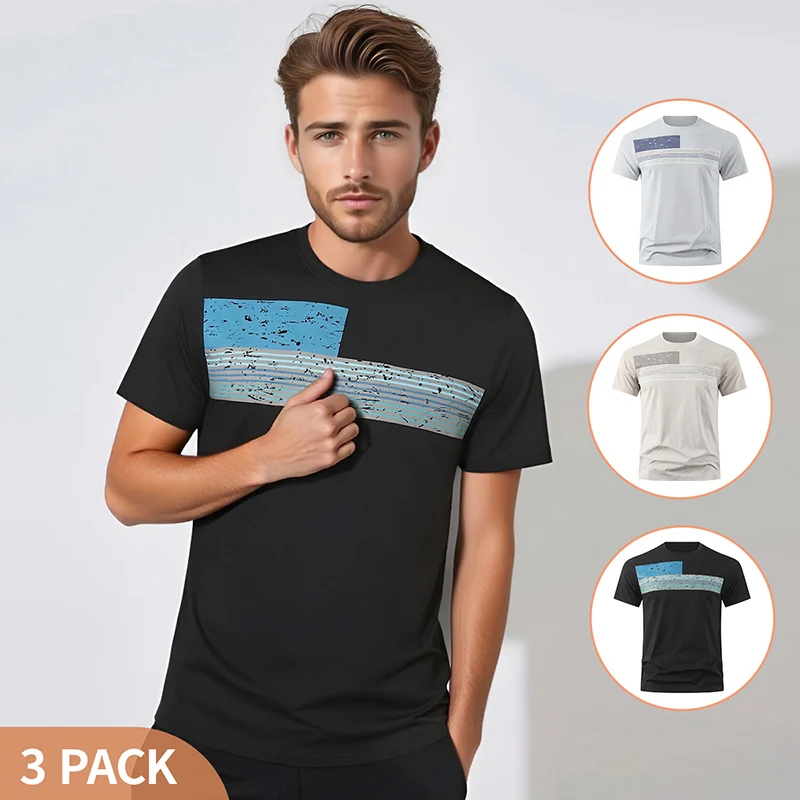 

Набор из 3 предметов: новые мужские стильные и универсальные футболки с принтом, с короткими рукавами, удобные, больших размеров, с круглым вырезом, для весны и лета.