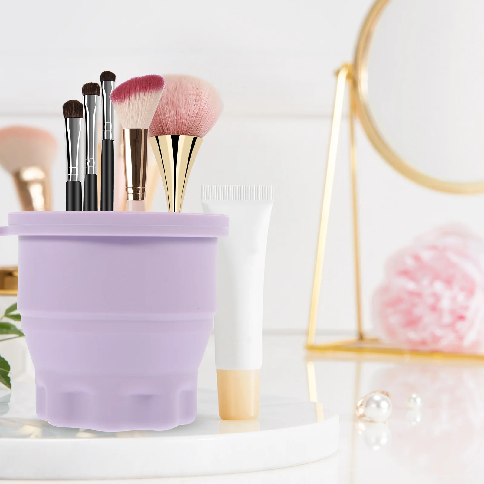 

Silicone Makeup Brush Cleaning Bowl Foldable Compact Brush Washer Scrubber Mat Beauty Tool Storage Travel Kit
