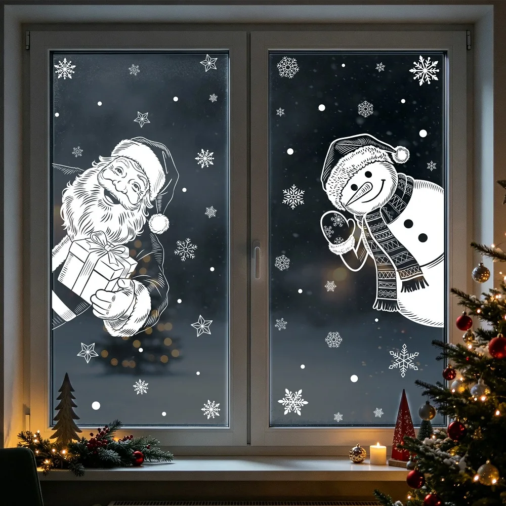 Weiße Weihnachtsbaum-, Weihnachtsmann-, Schneemann- und Elch-Fensteraufkleber zur Dekoration für Zuhause, Büro, Einkaufszentrum und Schaufenster – Detail 5