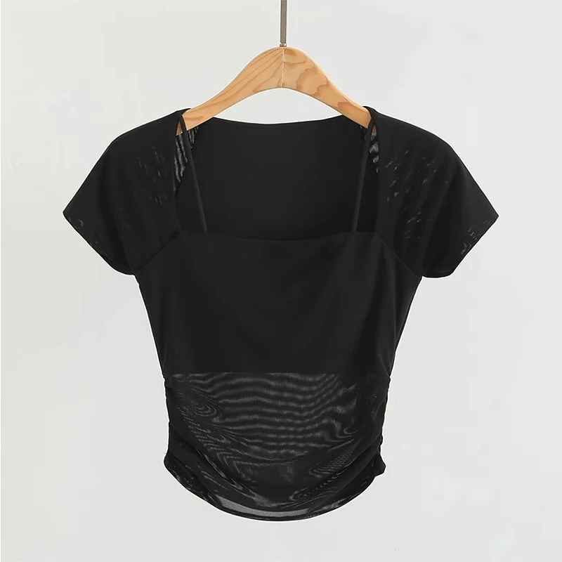 Gepolsterte Yoga-Shirts für Damen, Kurzarm-Sport-Crop-Top, Fitness-Workout-T-Shirt, Sexy Cropped-Lauf-Tights, Gym-Bekleidung – Detail 5