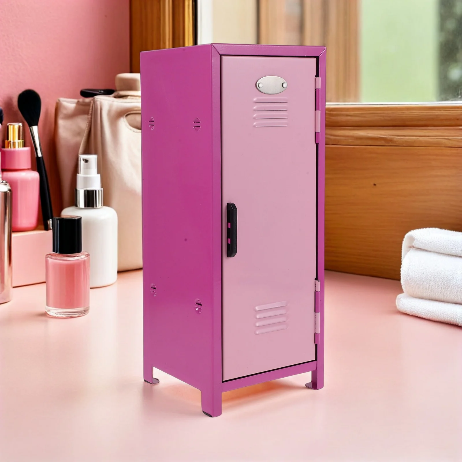 

Iron Desktop Makeup Organizer Box with Lid Multifunctional Cosmetics Storage Decorative Desktop Organizer Makeup Storage Case