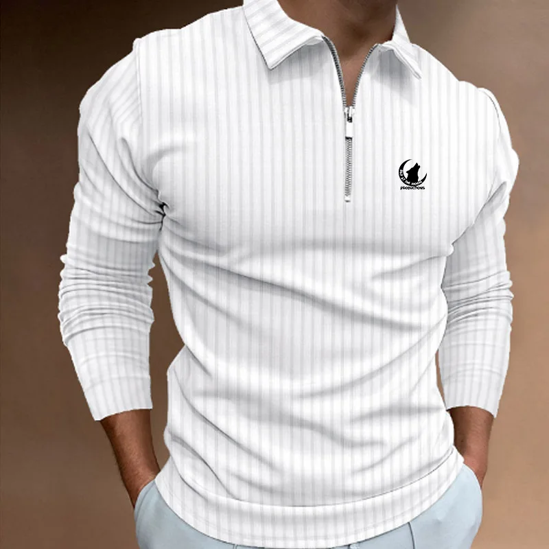 Spring Autumn Men Long Sleeve Zipper Polo Shirt , Men Casual Golf Stripe Polo Shirt .